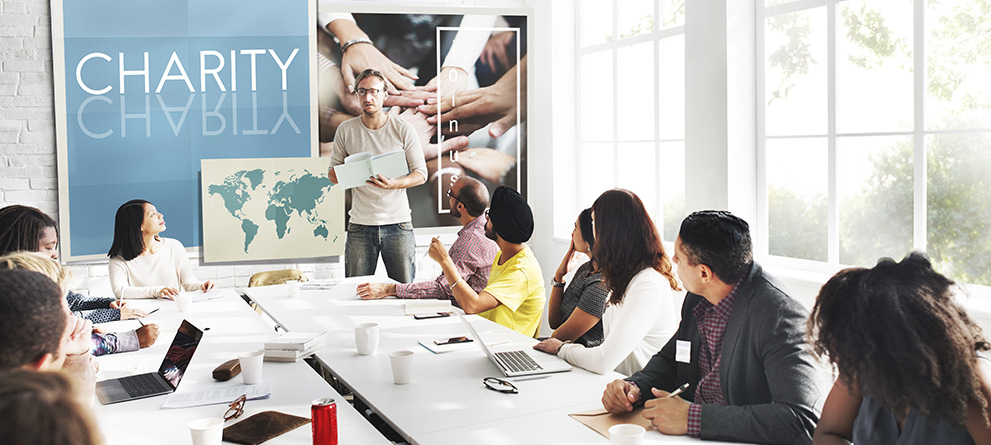 Meeting around conference table