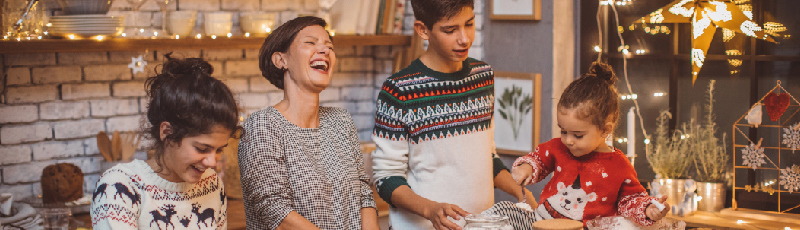 web banner showing family celebrating the holidays